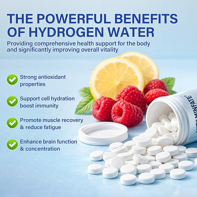Hydrogen Water Tablets with Magnesium – 100 Counts H2 Molecular Hydrogen Tablets, Support Healthy Aging, Energy Boost & Brain Health, Lemon & Raspberry Flavors - for Home, Office & Travel