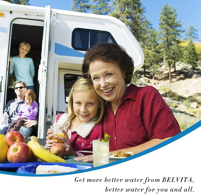 BELVITA RV Inline Water Filter with Hose Protector Reduces Lead, Fluoride, Chlorine, Bad Taste, Odor in Drinking, Washing with 2 Flexible Hose Protector,Dedicated for RVs and Marines,2 Pack