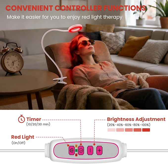Red Light Therapy for Face and Body Use, 660nm Red and 850nm Near Infrared Red Light Therapy Lamp with Clip and Angle Adjustable, Small and Portable, Suitable for Home or Travel Use, White