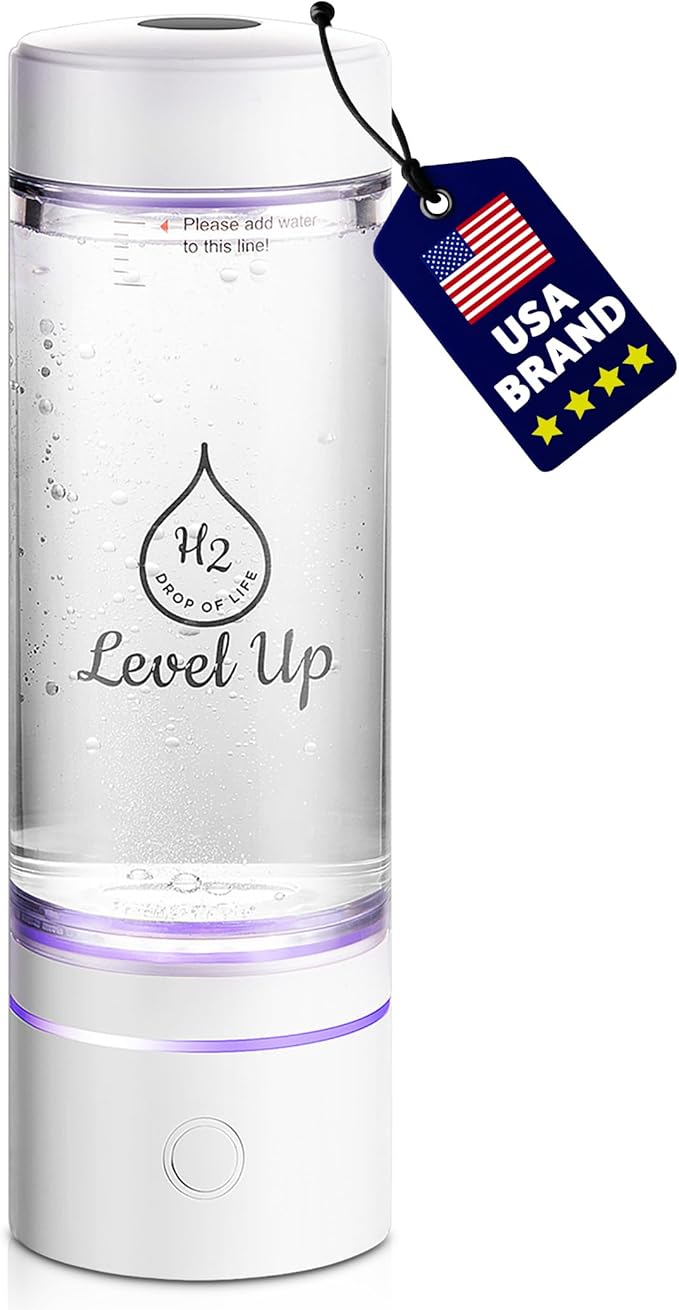 LevelUpWay 2025 Hydrogen Water Bottle Generator with SPE PEM Technology– Up to 4000 PPB – Dual Chamber – 250ml – (White) – Enhanced Hydration Solution