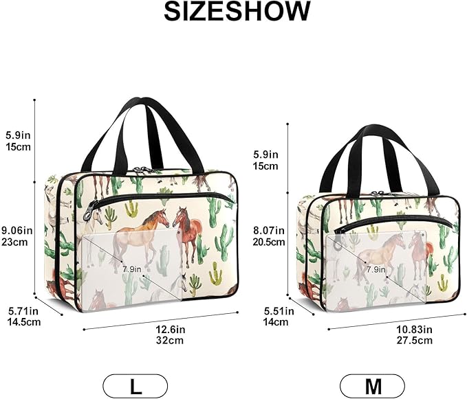 Fustylead Watercolor Hand Draw Horses and Cactus Pill Organizer Bag Large Medicine Travel Carrying Case with Zipper for Vitamin Supplements Fish Oil, Empty First Aid Kit for Hiking Camping