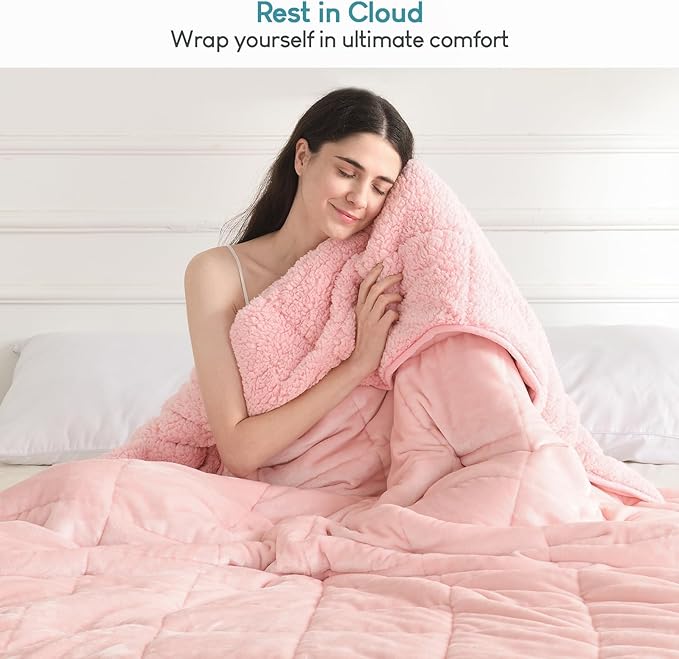 Cottonblue Weighted Blanket 10 lbs Twin Size, Fuzzy Soft Sherpa Fleece Weighted Throw Blankets for Adults Calming and Relax, Cozy Flannel Heavy Blanketwiht Glass Beads for Sofa Bed 48x72 in, Pink