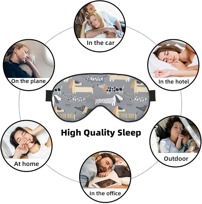 Cute Dachshund Dog Sleep Mask Eye Mask with Adjustable Strap Eye Sleep Shade Cover Blocks Light for Women Men Airplane Travel Nap
