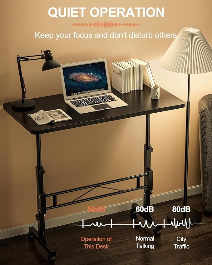 Small Standing Desk Adjustable Height, Mobile Stand Up Desk with Wheels, 32 Inch Portable Rolling Desks Conference Room Tablesf for Walking Pad Treadmill Black