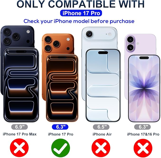 Blue Light Screen Protector for iPhone 17 Pro (6.3 inch) Anti Reflective 9H Hardness Shatterproof HD Tempered Glass Easy Install Stain-resistant Touch Sensitive Scratch Resistant, 2 Pack