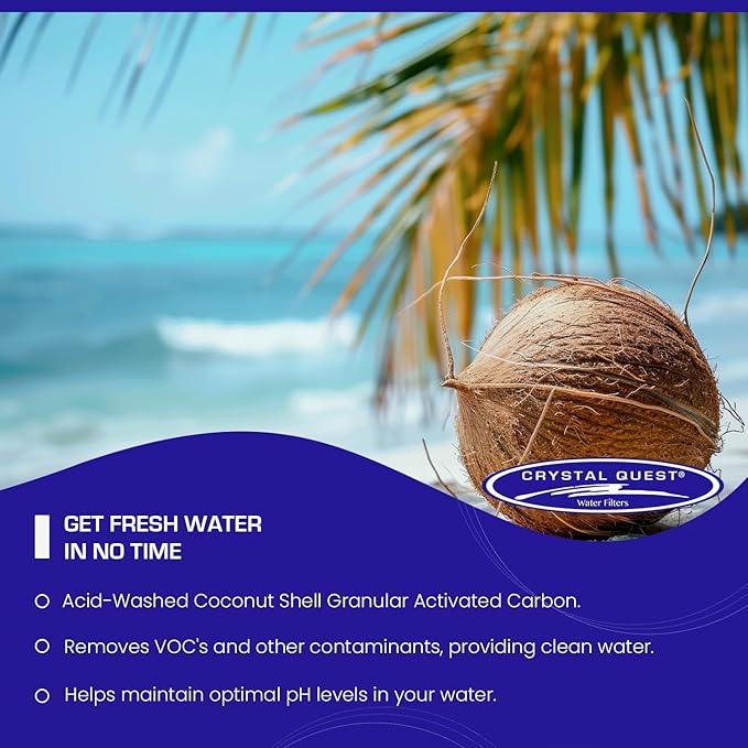 Crystal Quest 5-Micron Carbon Block Filter Cartridge - 4-5/8” x 9-3/4” - Coconut-Based Activated Carbon - Reduces Sediment and VOC’s - Sustainable Filtration