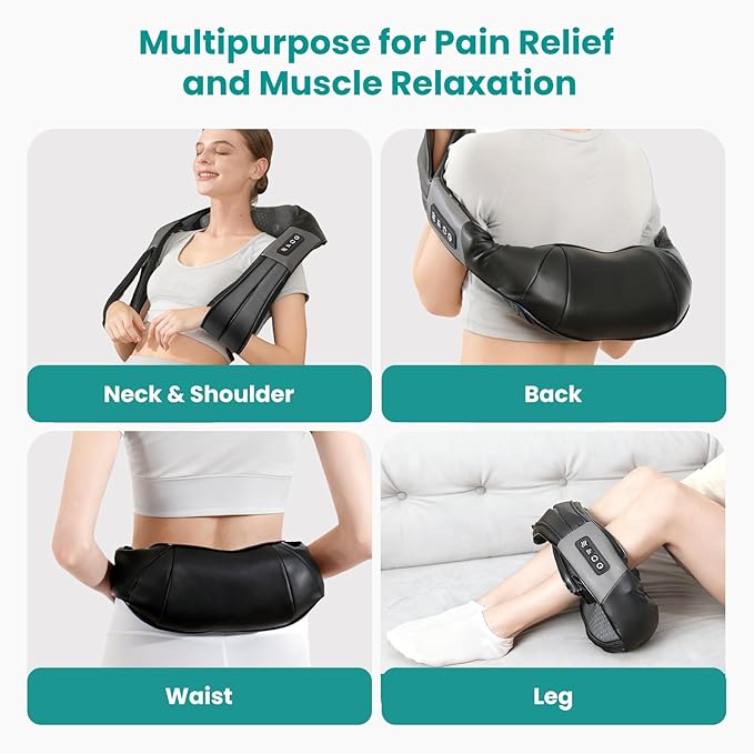 Nekteck Shiatsu Neck Massager with Heat for Pain Relief Deep Tissue, 2026 Upgraded Back Shoulder Kneading Massage Pillow, Body Relaxation Tool Gifts for Him Her (with Storage Bag, NOT Cordless)
