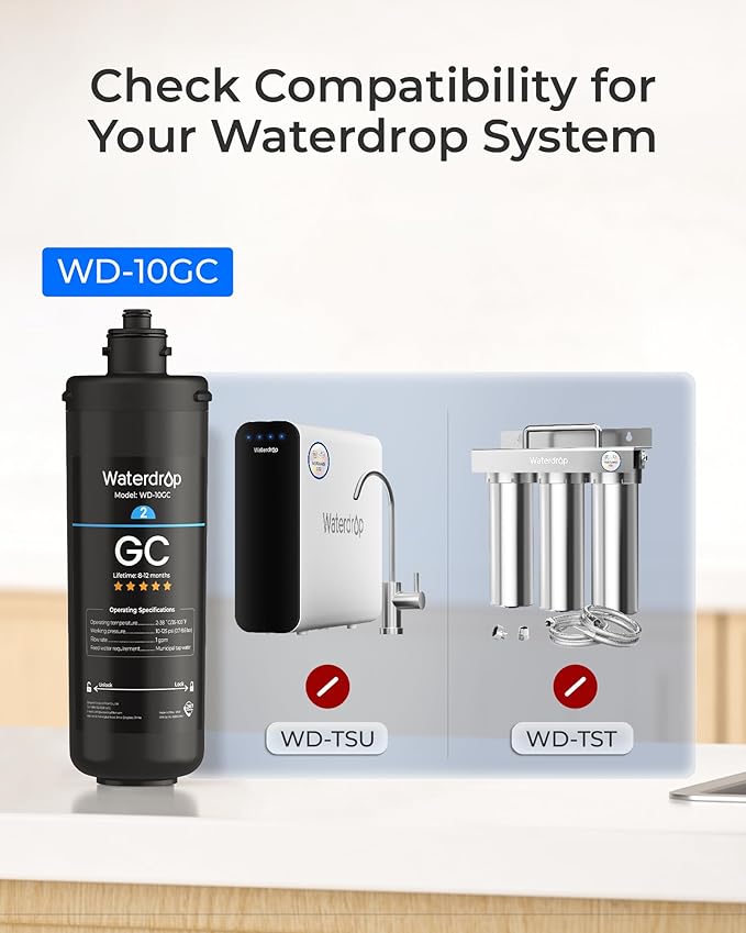Waterdrop WD-10GC Under Sink Water Filter, Replacement for Waterdrop TSA & TSB & TSB CM 3-stage Under Sink Water Filter System