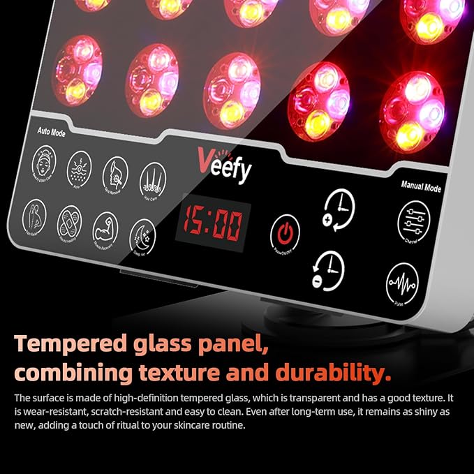 Red Light Therapy Panel for Face & Body – 660nm Red, 850nm Infrared, 590nm Yellow & 415nm Blue LED Light Therapy Device with Timer & Auto/Manual Modes Remote Control