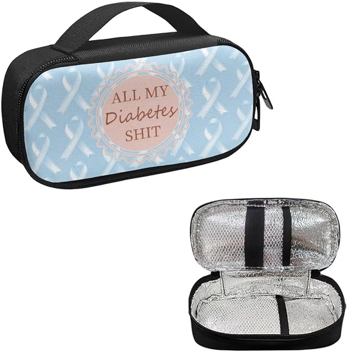 Rnyleeg Blue Ribbon Diabetic Bags for Supplies All My Diabetes Shit Insulin Cooler Travel Case Diabetic Travel Case for Insulin Pens Diabetes Care