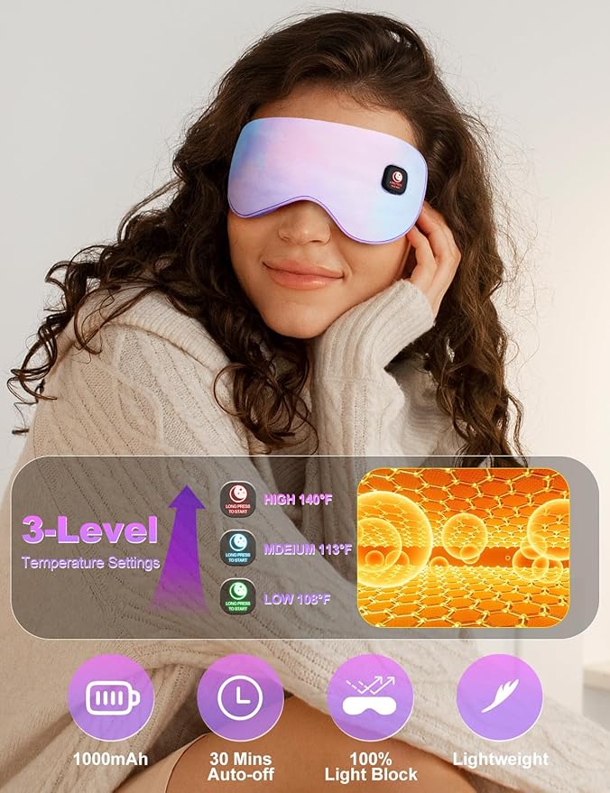 Heated Eye Mask-Cordless Warm Eye Compress Heated Eye Mask for Dry Eyes, Blepharitis,Light Blocking Heat Eye Mask for Men Women, Electric Warm Eye Mask for Airplane Sleeping for Travel (Colorful)