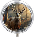 Deer Hunting Season Pill Box 3 Compartment Waterproof Pill Case with Mirror Round Container Metal Medicine Box Organizer Portable Vitamin Case for Pocket & Purse Travel