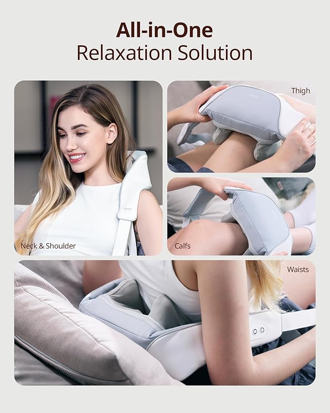 Cordless Shiatsu Neck and Back Massager with Heat, 10 Mins x 12 Uses, 3 Massage Modes & 2 Intensity Levels, 3D Kneading Deep Tissue for Pain Relief, Voice Prompt & Smart Memory, Relax for Women, Men