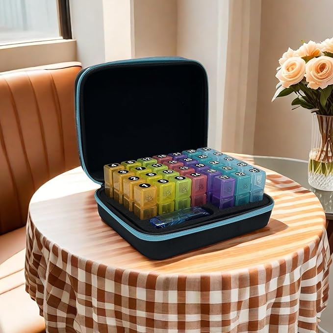 31-Day Monthly Pill Organizer with 3 Daily Compartments, Travel Medication Box with Pill Cutter, AM PM Storage Case (31 Days - Black)