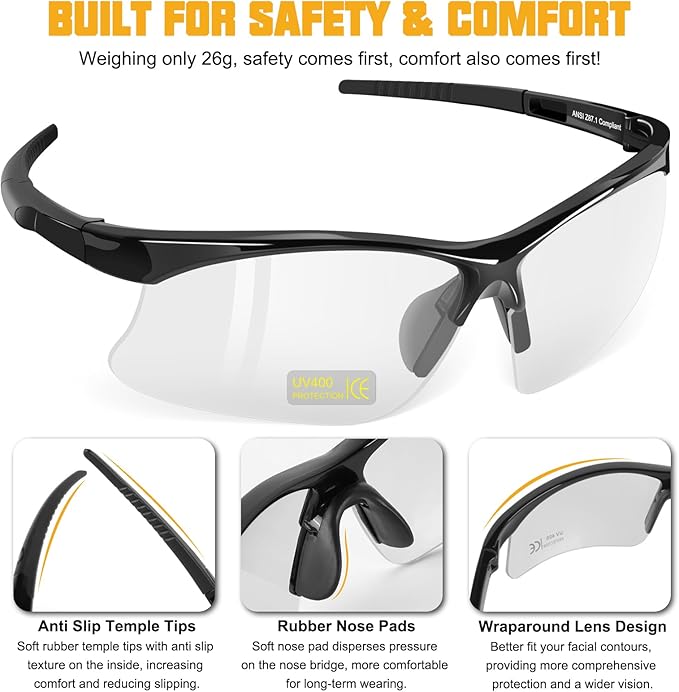 OXG 12 Pack Anti Fog Safety Glasses for Men, ANSI Z87.1 Safety Goggles Impact Scratch Resistant Eye Protection for Work