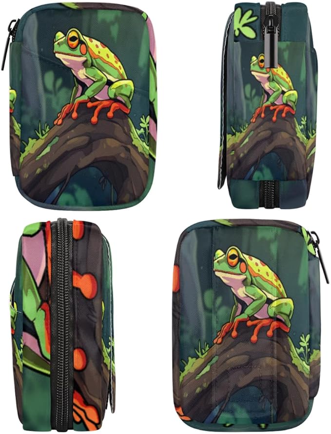 Cartoon Cute Frog Travel Pill Organizer Bag Portable Weekly Pill Box Travel Medicine Organizer 7 Day Pill Case with Zipper for Daily Travel Family Business