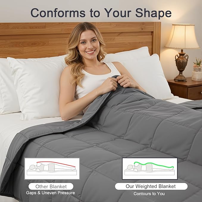 Smart Queen Weighted Blanket for Adults (Queen Size 60x80,15lbs) Large Soft Heavy Blanket Machine Washable for Fall, Bedding &Napping with Soft Cotton (60x80 | 15lbs Grey)