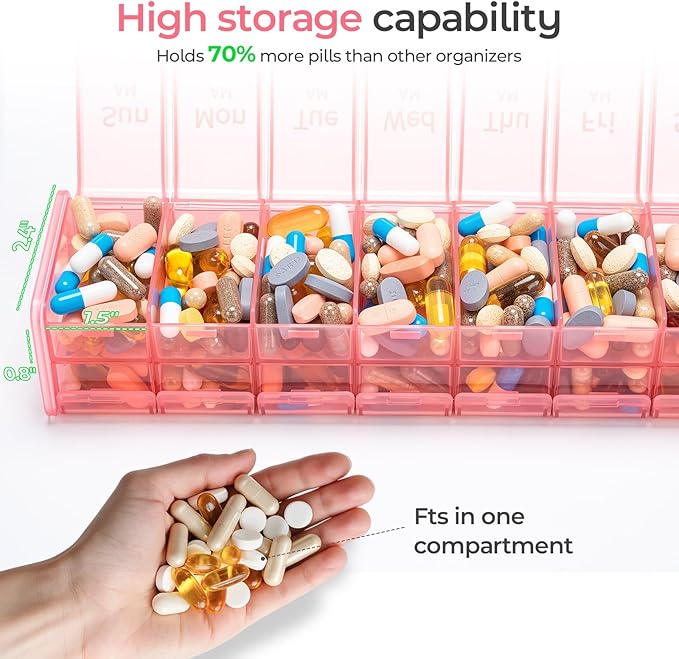 Daviky Extra Large Weekly Pill Organizer 2 Times a Day, XXL Pill Box 7 Day with AM PM Large Compartments, BPA-Free Daily Medicine Case, Jumbo Pill Holder for Fish Oils, Vitamins & Supplements