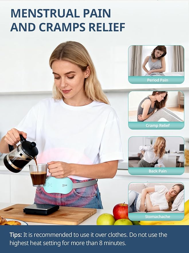 Slimpal Portable Heating Pad for Period Cramps, Electric Cordless Heating Pad for Menstrual Cramps Relief, 3 Timer Auto Off Setting, Wearable Heat Pad Belt for Her Women Girl Wife, Aqua