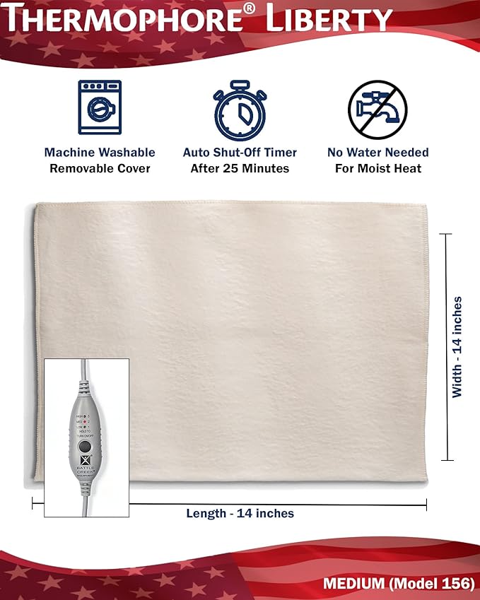 Assembled i - Thermophore Liberty 2 Moist heating pad for arthritis, back, neck, shoulder pain & cramps relief - Electric, 3 Temperature Settings with auto shut off, and specialty cover, Med 14" x 14"