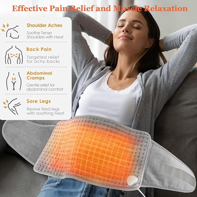 Heating Pad for Back Pain Relief Period Cramps, Electric Wearable Heating Pad for Neck Shoulder, Menstrual Waist Heat Pad Wrap Belt with 9 Heat Level, 4 Timer Setting, Gifts for Women Men (12"x50")