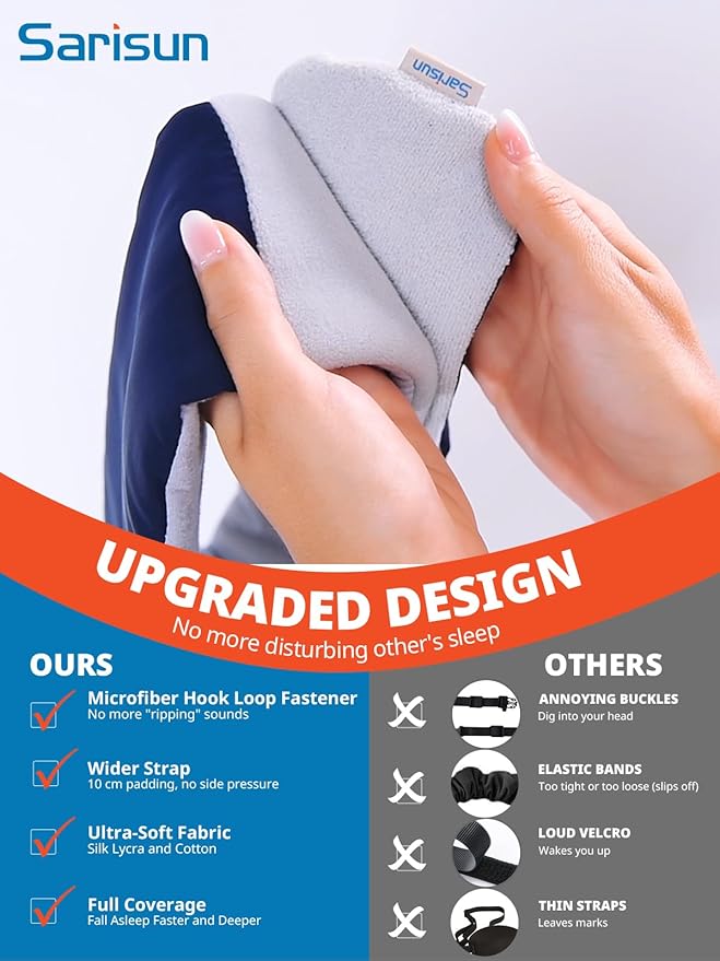Sleep Mask, Eye Mask for Sleeping, Upgrade Double Side Blackout Eye Cover for Women Men, Light Blocking Wider Adjustable Band for Side Sleeper, Travel, Nap, Ultra-Soft, Yoga, Relief Eye, Black