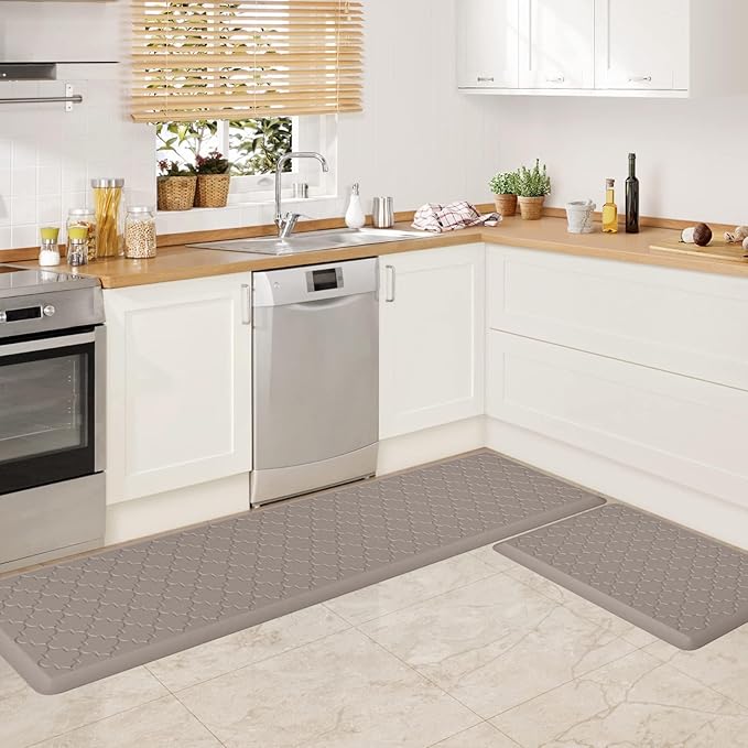 WISELIFE Cushioned Anti Fatigue Floor Mat, Thick Non Slip Water Resistant Kitchen Rug, Heavy Duty Foam Standing Mat for Kitchen, Office, Desk, Sink, Laundry (17.3"x28"+17.3"x60")