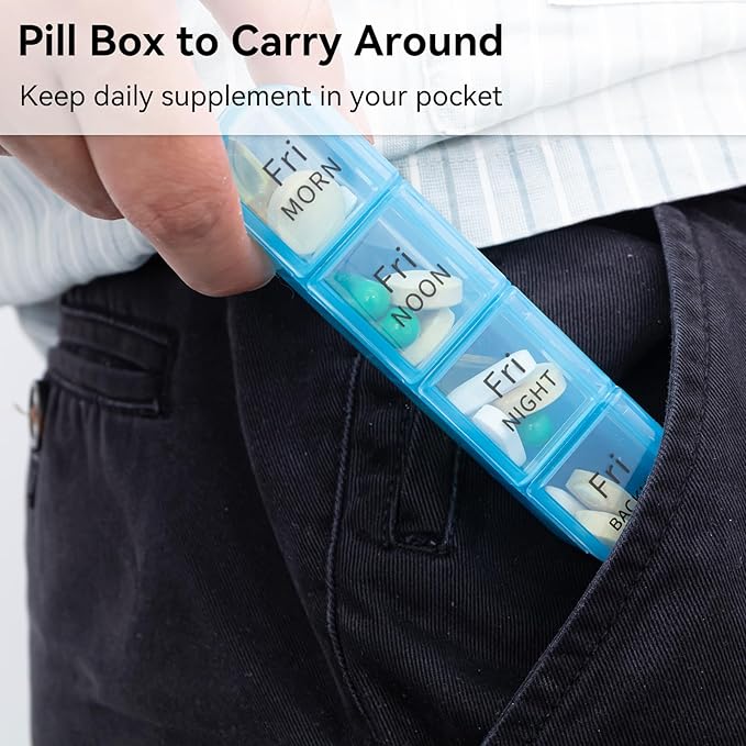 Daviky Pill Organizer 4 Times a Day - Pill Box 7 Day, Large Weekly Medicine Pill Organizer for Travel with Removable Individual Containers, Pill Case to Hold Daily Vitamins, Supplements and Medication
