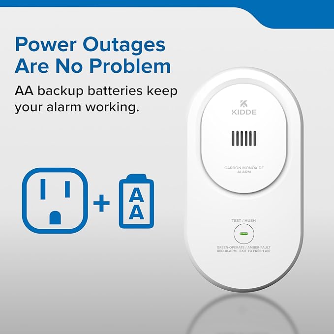 Kidde Carbon Monoxide Detector, Plug-in Carbon Monoxide Detector with AA Battery Backup, 85 dB Alarm, Rotating Plug, LED Status Light Indicators, 5th Edition, COP