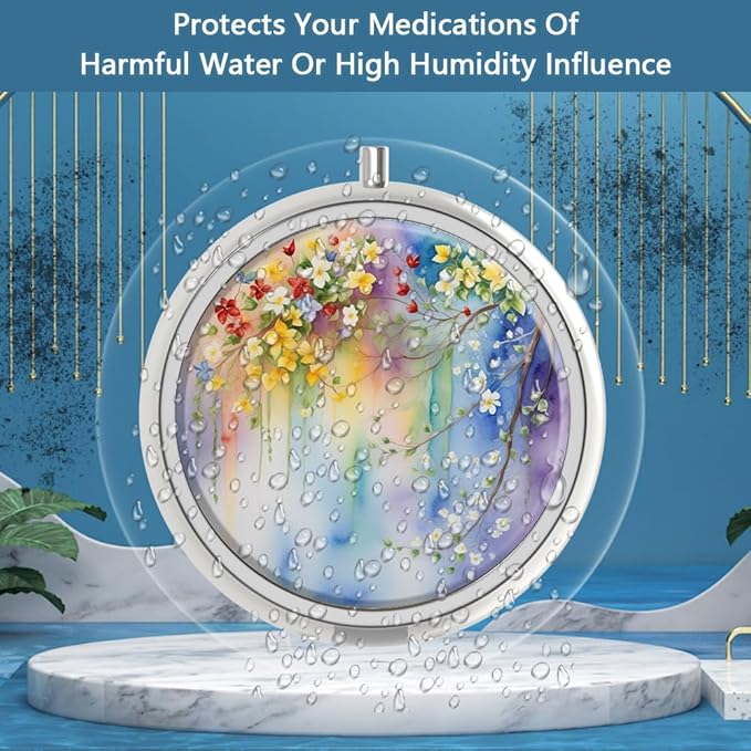 Pill Box 3 Compartment Small Pill Case,Portable for Pocket or Purse Pill Organizer Pill Container Holder to Hold Vitamins, Medication, Fish Oil and Supplements(Abstract Floral)