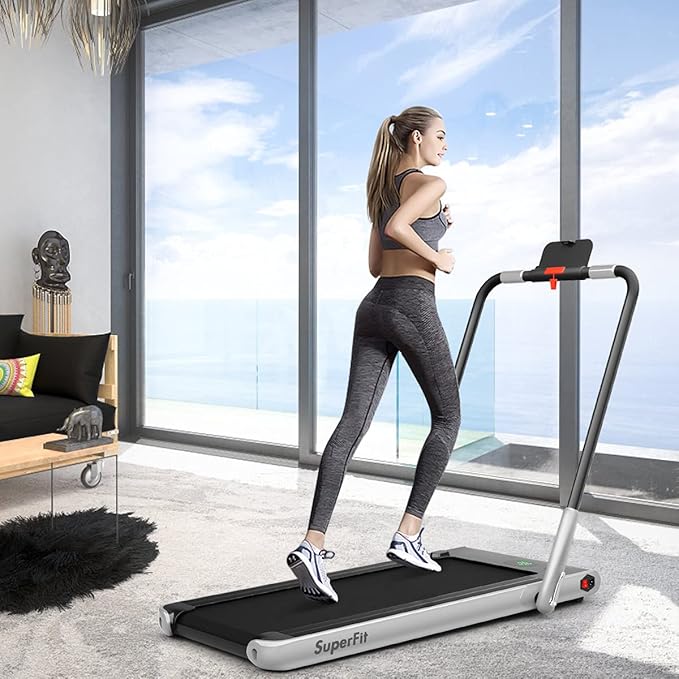 GYMAX Walking Pad, Foldable Under Desk Treadmill with LED Monitor, Remote Control, Smart App Control, Folding Portable Desk Treadmill for Office Standing Desk, Home Office Treadmill
