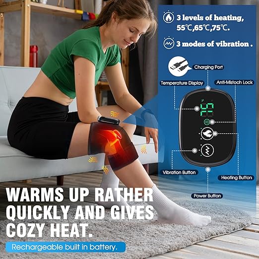 MOAJAZA Knee Massager with Heat and Vibration, Heating Pad for Knee Shoulder Elbow, Heated Knee Brace for Arthritis with Massage