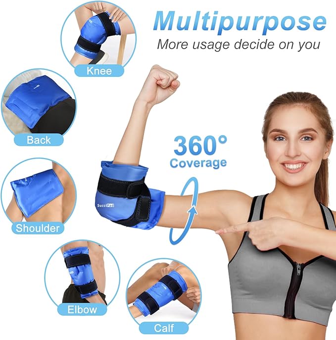 SuzziPad Elbow Ice Pack Wrap – Wearable Cold Compression Sleeve for Elbow & Forearm, Reusable Ice Pack for Tennis & Golf Recovery, Blue
