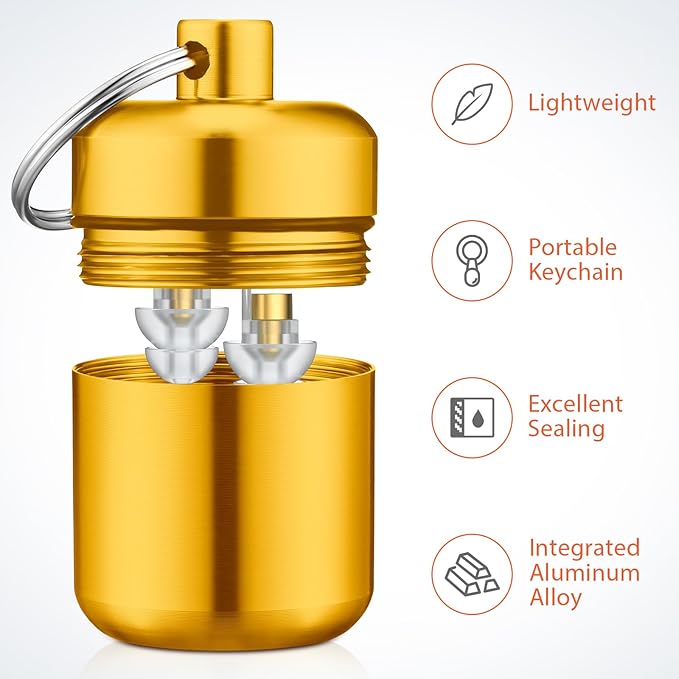 Hicarer 4 Pack Ear Plug Carrying Case, Waterproof Metal Ear Plug Holder with Keychain, Portable Small Pill Case Container for Earplugs, Jewelry, Pill Organizer for Travel or Sports(Bright Colors)
