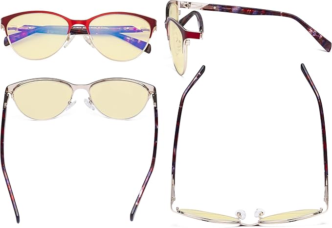 Eyekepper Ladies Cateye Blue Light Filter Glasses - Digital Eyegalsses Blocking Computer Screen UV Rays - Anti Glare Filter Reduce Eye Strain Yellow Filter - Red