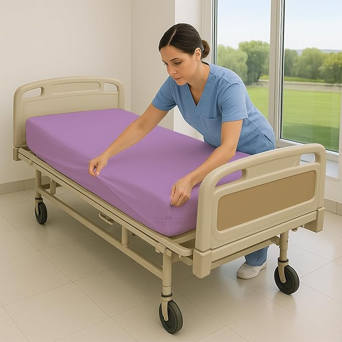 6 Pack Fitted Hospital Bed Sheets - Soft Microfiber Hospital Fitted Sheet - Hospital Bed Fitted Sheets (Lavender, 36" x 84" x 12")