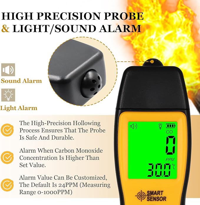 Carbon Monoxide Detectors, Portable CO Detector with Temperature Sensor ＆ LCD Backlight Screen, Handheld Carbon Monoxide Meter Tester 0-1000PPM Range, Indoor/Oudoor (Includes Battery x3)
