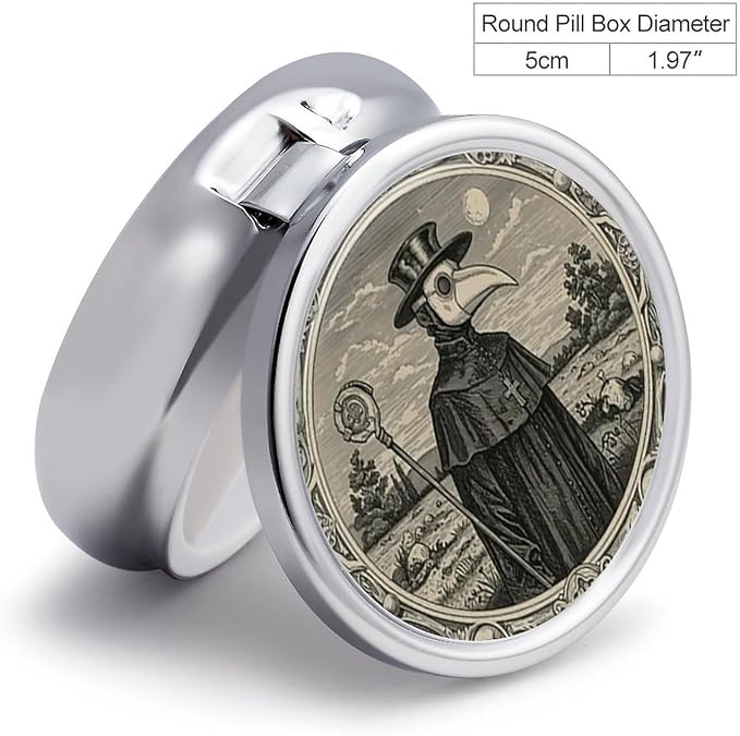 Pill Box-3 Compartment Small Pill Case, Portable Round Pill Box for Pocket or Purse, Decorative Metal Medicine Vitamin Organizer. (Doctor)