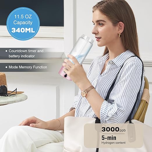 Hydrogen Water Bottle Generator with SPE/PEM–Portable Molecular Hydrogen Rich Water Machine, Rechargeable,5000 ppb,LED Timer for Home, Office, Travel, Sports,Birthday & Christmas Gift