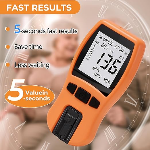 Personal Hemoglobin Monitoring System for Home Use - 5s Instant Read Wellness Tracker with 1000 Memory Storage - Requires Only 5µL Tiny Sample - Daily Wellness Management