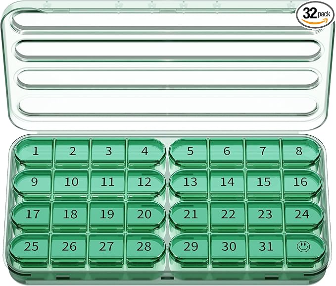 Zoksi Monthly Pill Organizer 1 Time a Day, 30 Day Pill Box Organizer Once a Day, One Month Large Pill Case for Travel, 31 Day Daily Medcine Container for Vitamins, Supplement & Medication (Olive)