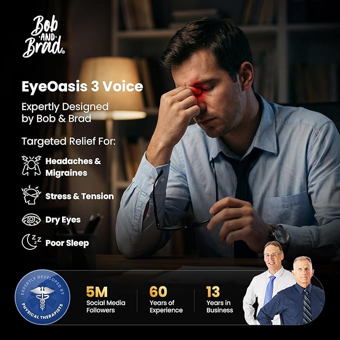 BOB AND BRAD Eye Massager with Heat and Cooling Voice Control, FSA Eligible HSA, EyeOasis 3 Voice Temple Massage, Heated Eye Massager for Migraines & Dry Eyes Relief, Ideal Gift for Women Men