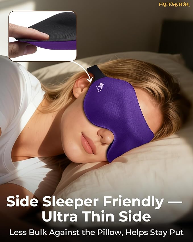 Sleep Mask for Side Sleepers: Lash Extensions 3D Contoured Eye Mask – Airplane Travel Essential, Zero-Pressure Light Blackout Eye Mask for Women – Soft Night Blindfold for Long Flights (Purple)