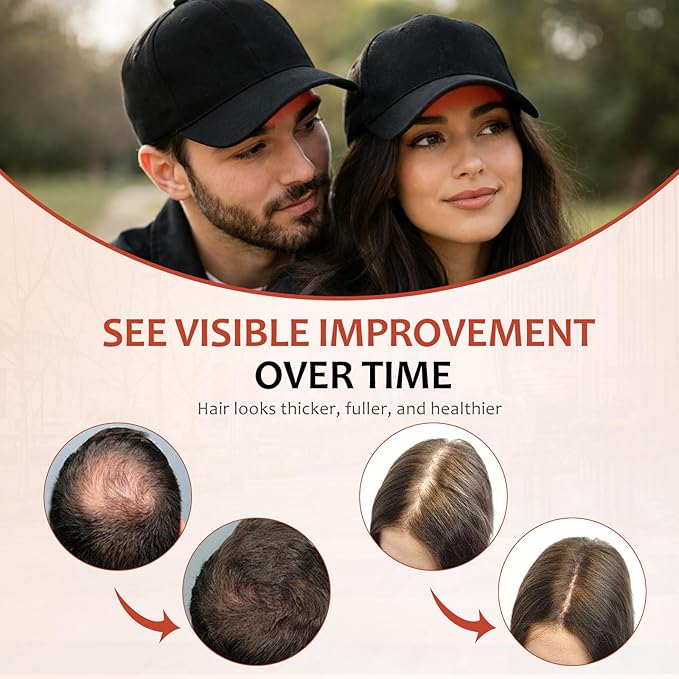 LLLT Laser Hair Growth Cap - 650nm Red Light Therapy for Hair Regrowth, Full Scalp Coverage Treatment for Men & Women with Thinning Hair, Portable & Hands-Free, Black