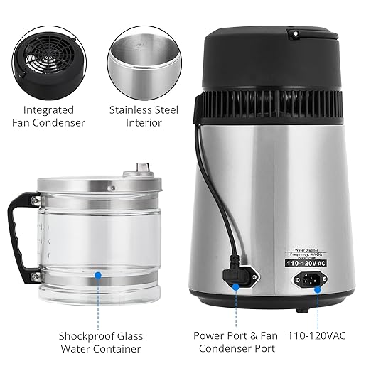 4L Water Distiller, 1 Gal Stainless Steel Distilled Water Machine with Glass Container, 750W Countertop Purifier Filter Kit for Home, Desktop Drinking Water Maker - Silver