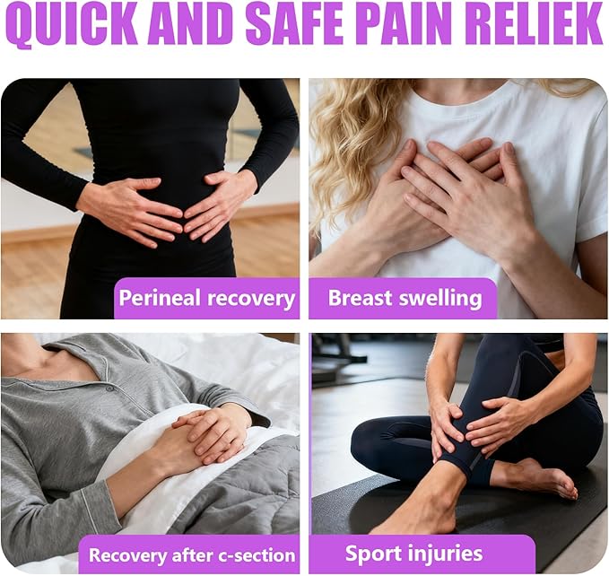 Postpartum Cold Pack, Perineal Cooling Pad Pregnancy & Hemorrhoid Pain Relief, Postpartum Ice Pack Pads with 2 Washable Sleeves (2 ice Pack+2 Fabric Cover) (Purple)