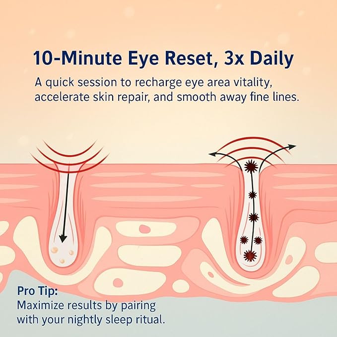 Under Eye Red Light Therapy Glasses with Microcurrent, 4 Treatment Modes for Reducing Dark Circles, Puffiness, Wrinkles & Fine Lines, Rechargeable Eye Massager for Fatigue Relief