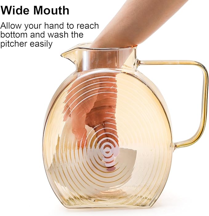Suwimut Glass Pitcher with Lid and Spout, 2.5 Liter 84 oz Jug Water Pitcher with Handle for Fridge, High Borosilicate Large Glass Carafe Jug for Hot/Cold Water Iced Tea Juice Coffee Milk Beverage