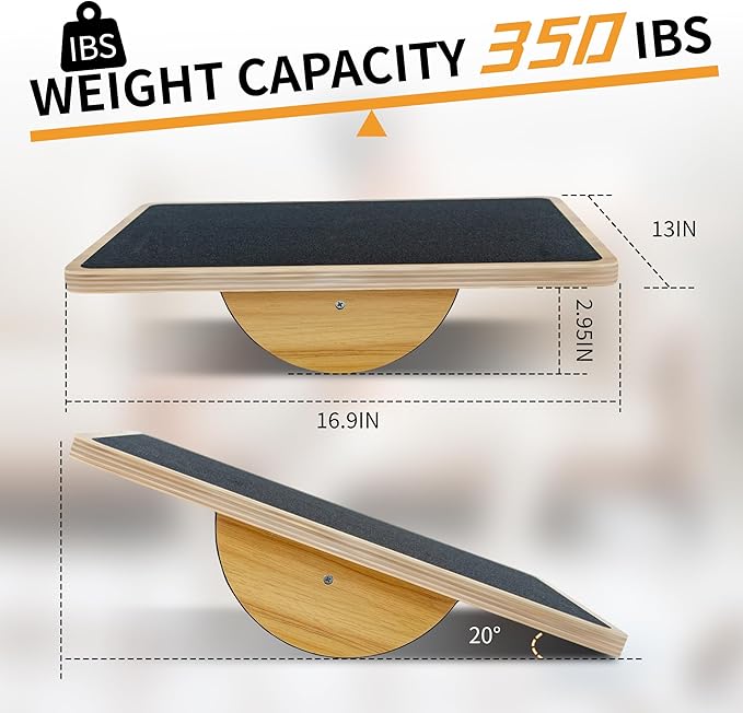 Balance Board for Physical Therapy, Wooden Wobble Board for Balance Training and Ankle Strengthening, Anti-Slip Surface, 350 lbs Capacity Standing Desk Rocker Board