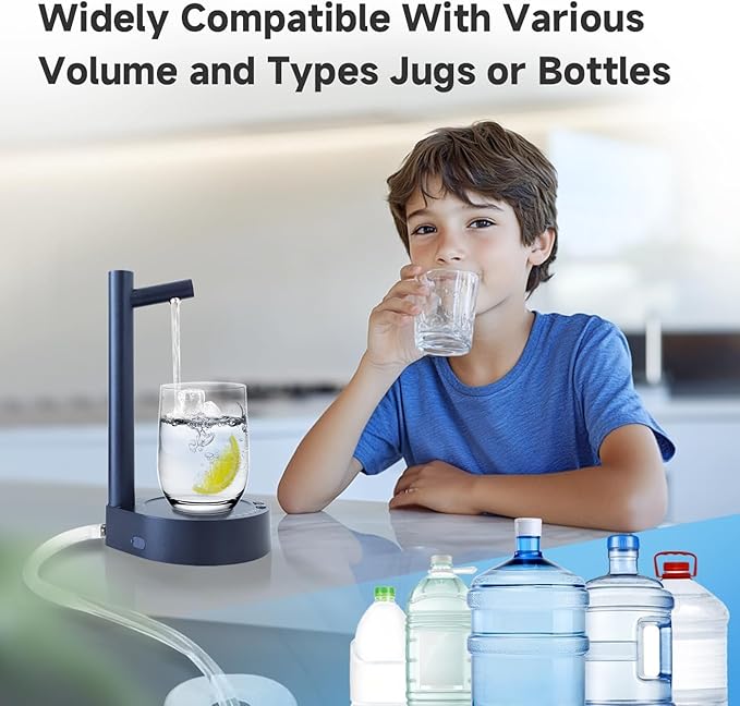 Water Dispenser for 5 Gallon Bottle – Desktop Electric Water Pump with USB-C Fast Charging, Portable 5 Gallon Water Jug Dispenser for Home, Office, Bedside & Countertop(Navy Blue)